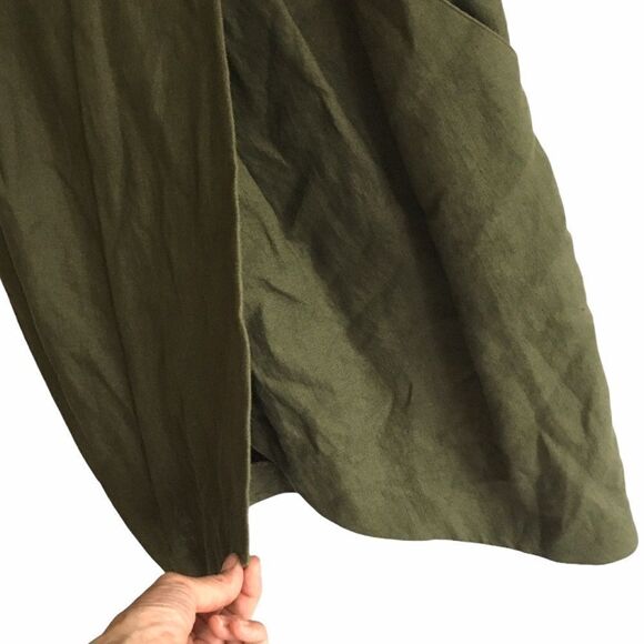 ROSS MAYER Linen Sleeveless Midi Sheath Dress Olive Green 14 - Picture 2 of 8